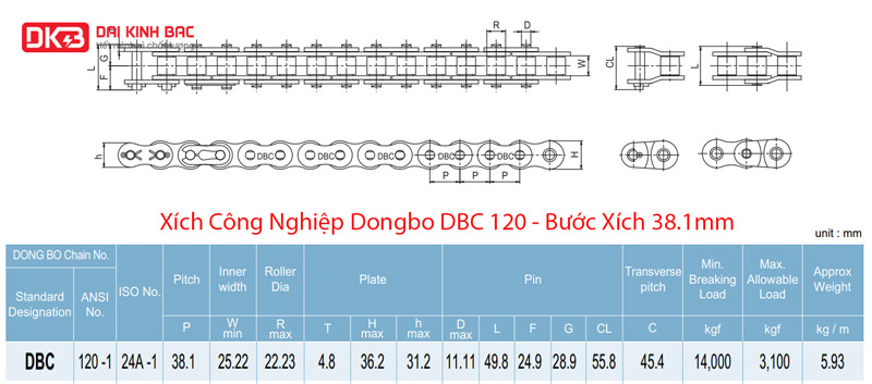 Xích Công Nghiệp Dongbo DBC 120 - Bước Xích 38.1mm