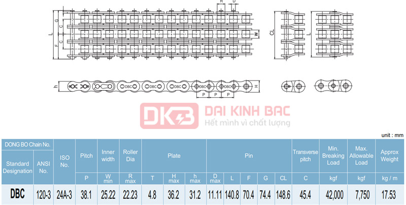 catalog xich 3 day dongbo dbc 120-3 han quoc