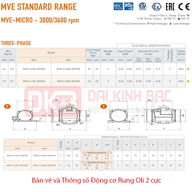 bản vẽ thông số động cơ rung 0li MVE 21 3N 40w