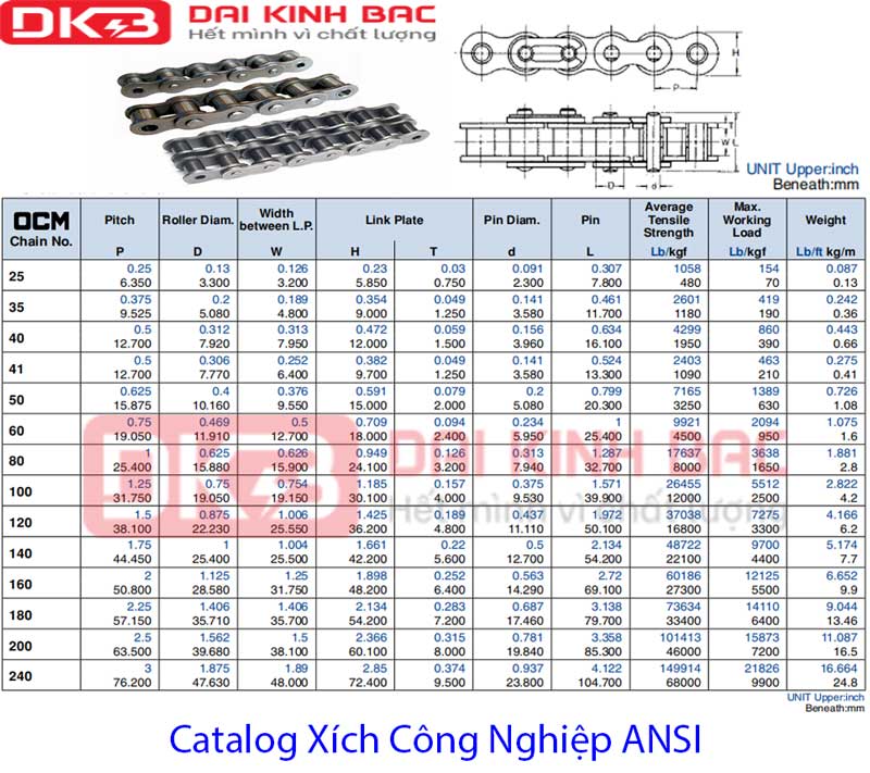catalog xích cong nghiệp ansi