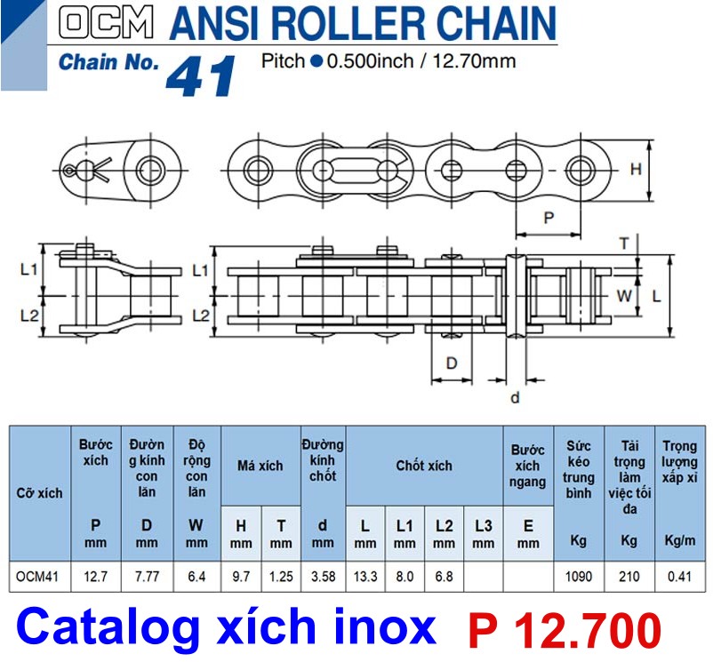 Catalog xích inox công nghiệp 41 bước xích 12.700