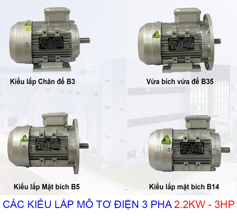 các kiểu lắp mô tơ điện 3 pha 2.2kw 3hp