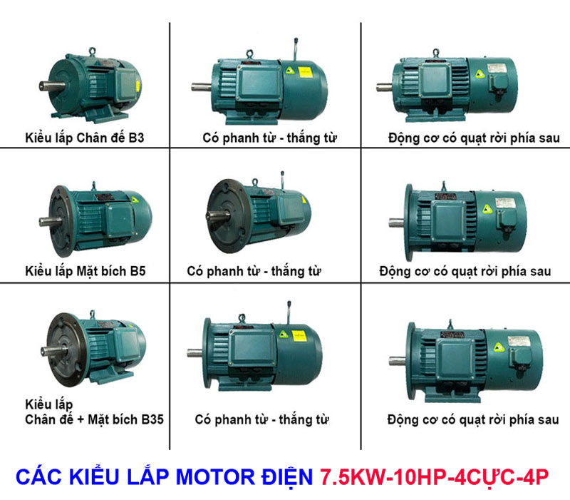 CÁC KIỂU LẮP MOTOR ĐIỆN 7.5KW - 10HP